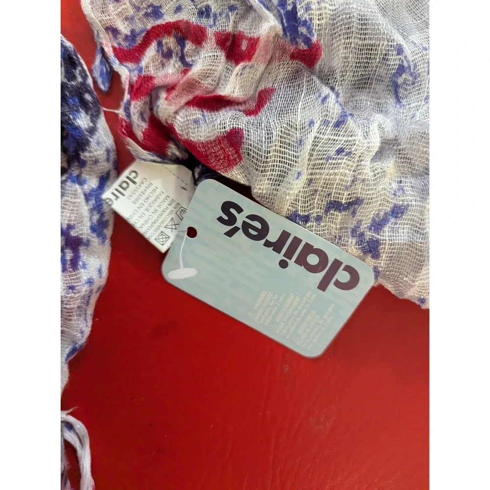 Claires Red white blue American Flag Peace sign sheer neck scarf‎ wrap 20